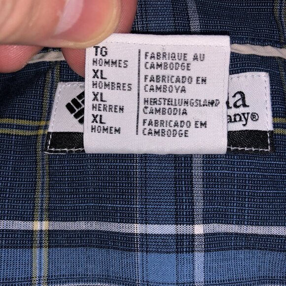 Columbia Shirt Mens XL Blue Tartan Plaid Short Sleeve Button Up Hiking Outdoor - Picture 6 of 11
